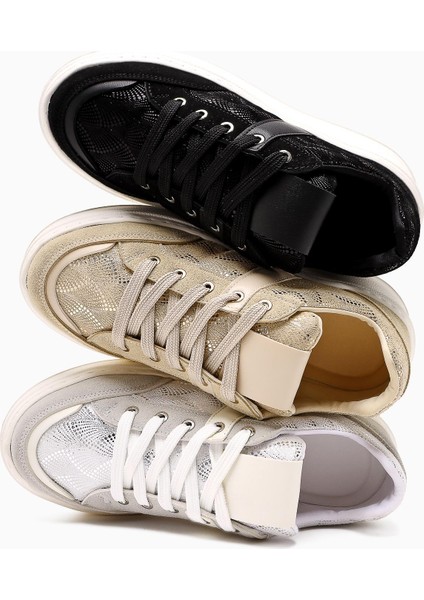 Julissa Siyah Süet Parlak Desenli Kalın Taban Kadın Sneakers