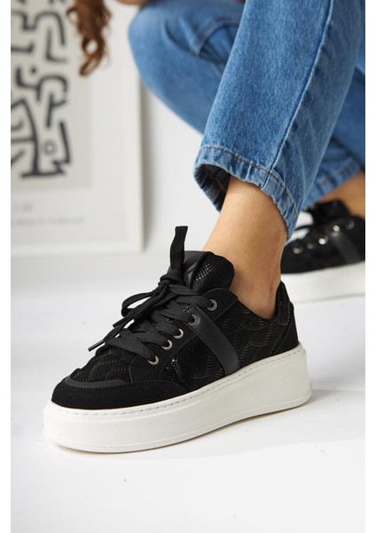 Julissa Siyah Süet Parlak Desenli Kalın Taban Kadın Sneakers fiyatları