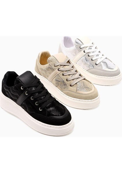 Julissa Siyah Süet Parlak Desenli Kalın Taban Kadın Sneakers modelleri