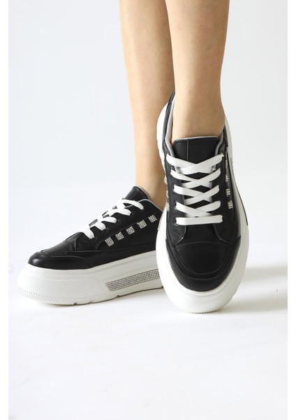 Tram Siyah Kalın Tabanlı Taş Detaylı Bağcıklı Sneakers fiyatları