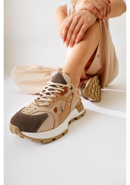 Siska Bej-Kahve Bağcıklı Yüksek Taban Sneakers