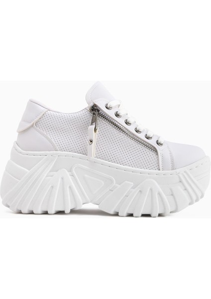Betty Beyaz Yüksek Tabanlı Fermuar Detaylı Kadın Sneakers