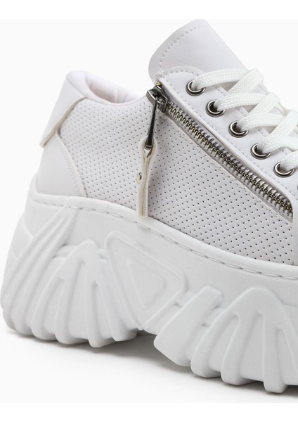 Betty Beyaz Yüksek Tabanlı Fermuar Detaylı Kadın Sneakers fiyatları