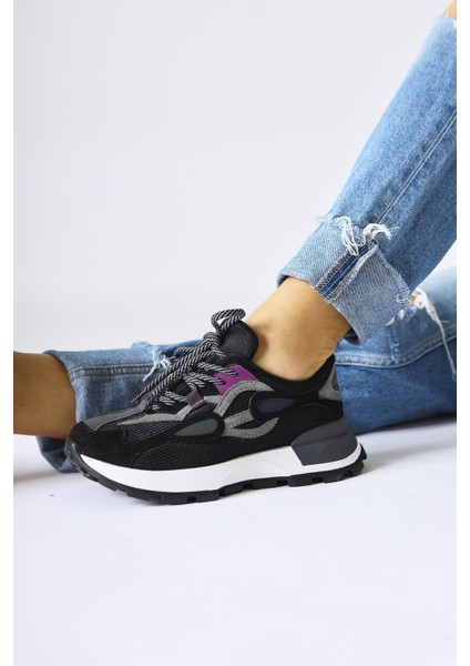 Bisera Siyah Triko-Süet Spor Ayakkabı