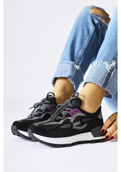 Bisera Siyah Triko-Süet Spor Ayakkabı fırsatları