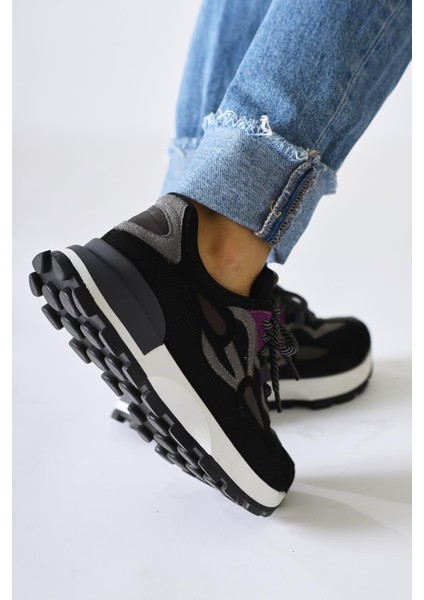Bisera Siyah Triko-Süet Spor Ayakkabı indirimleri