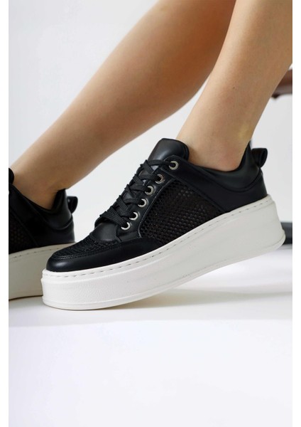 Emilina Siyah Fileli Bağcıklı Sneakers