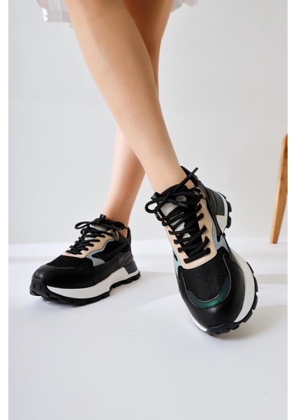 Shokat Siyah Bağcıklı Süet Yüksek Taban Sneakers