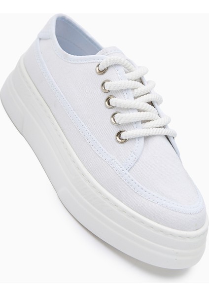 Sassa Beyaz Yüksek Tabanlı Bağcıklı Kadın Sneaker