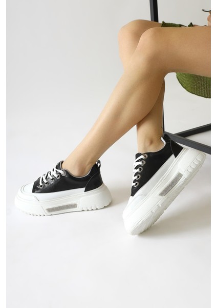 Rosella Siyah Kalın Tabanlı Taş Detaylı Bağcıklı Sneakers modelleri