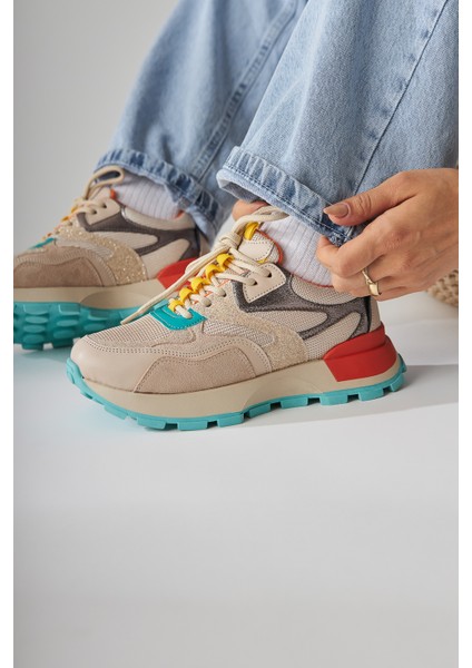 Netta Çok Renkli (Turuncu) File Detaylı Bağcıklı Sneakers