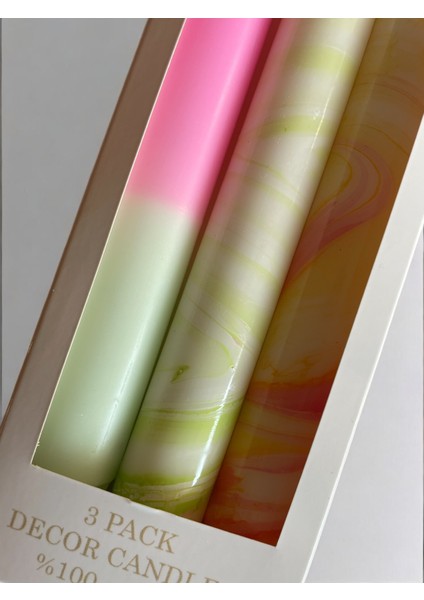 Ae'on 3'lü Mum Seti Mermer Desen Pastel Renkli Şamdan Mum fiyatları