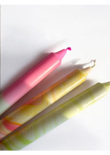 Ae'on 3'lü Mum Seti Mermer Desen Pastel Renkli Şamdan Mum modelleri