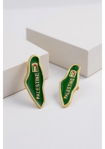 Filistin Haritası Içinde Bayrak & "palestıne" Yeşil Rengi Yaka Rozeti A300046