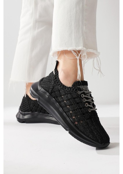 Melisia Siyah Taş Detaylı Örgü Spor Ayakabı