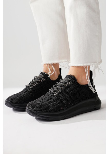 Melisia Siyah Taş Detaylı Örgü Spor Ayakabı fiyatları