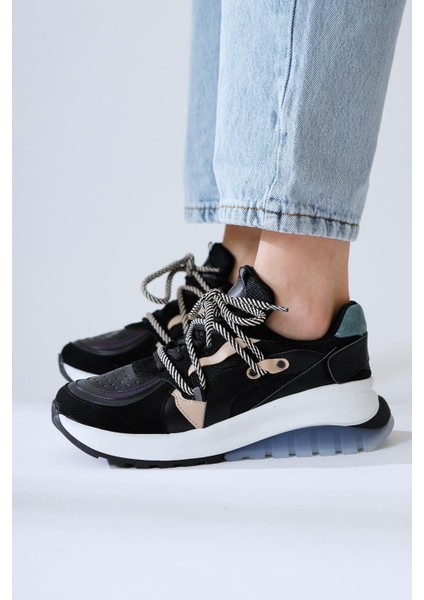 Takako Siyah Süet-Deri Bağcıklı Spor Ayakkbı