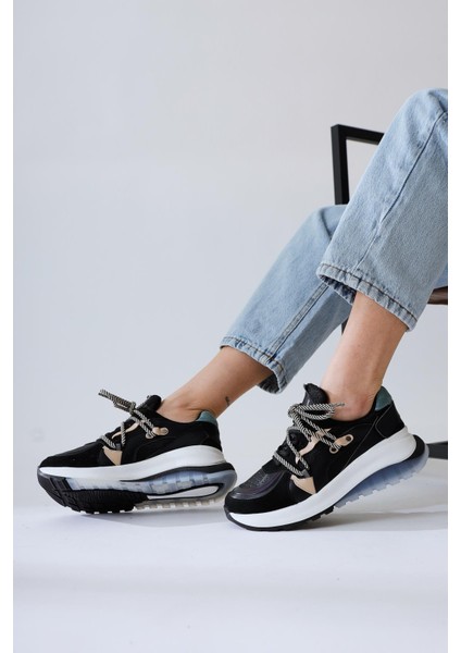 Takako Siyah Süet-Deri Bağcıklı Spor Ayakkbı fırsatları