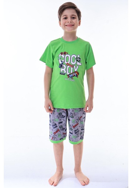 (6-11 Yaş) Cool Boy Desenli Erkek Çocuk kapri takım - Yeşil