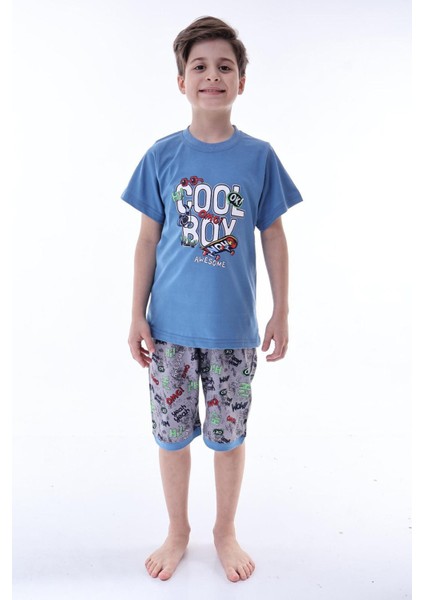(6-11 Yaş) Cool Boy Desenli Erkek Çocuk kapri takım - Indigo
