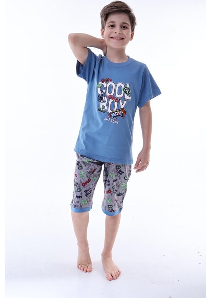 (6-11 Yaş) Cool Boy Desenli Erkek Çocuk kapri takım - Indigo fiyatları