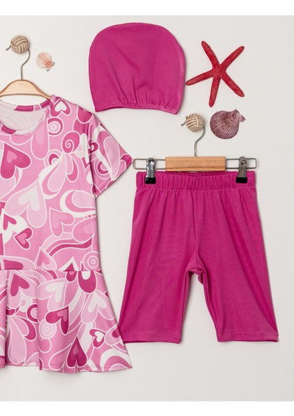 Kız Çocuk Bisiklet Yaka Etekli Mayo ve Tayt Bone Dahildir. modelleri