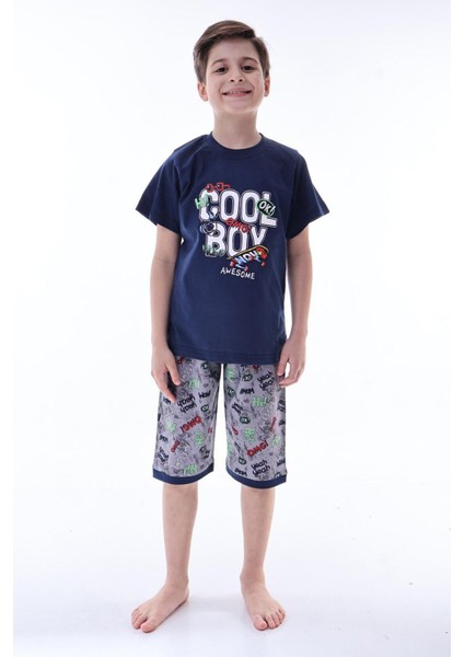 (6-11 Yaş) Cool Boy Desenli Erkek Çocuk kapri takım - Lacivert