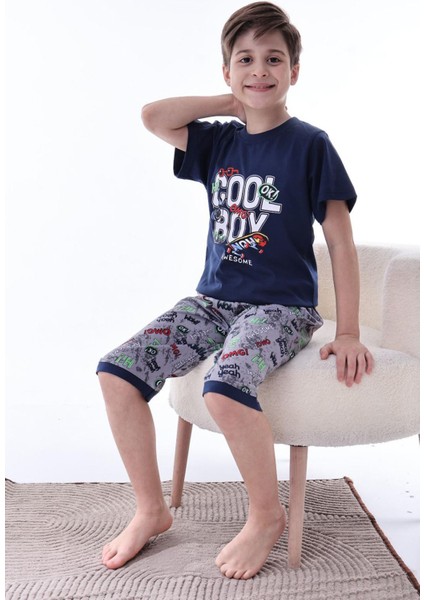 (6-11 Yaş) Cool Boy Desenli Erkek Çocuk kapri takım - Lacivert fiyatları