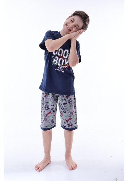 (6-11 Yaş) Cool Boy Desenli Erkek Çocuk kapri takım - Lacivert modelleri