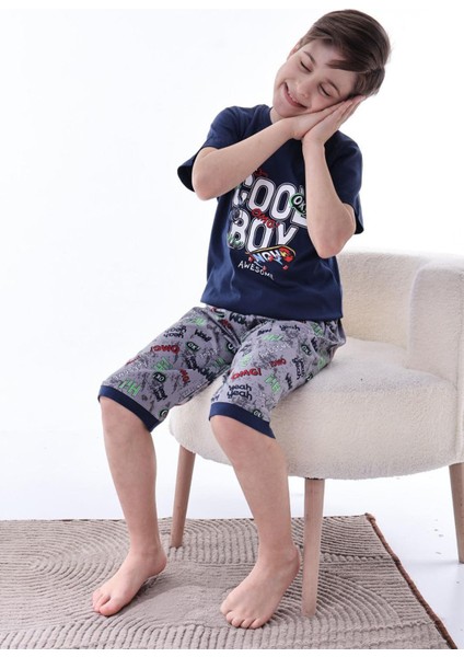 (6-11 Yaş) Cool Boy Desenli Erkek Çocuk kapri takım - Lacivert indirimleri
