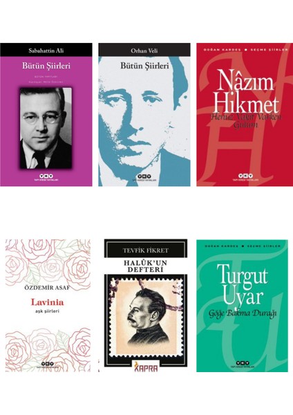 Lavinia Özdemir Asaf - Sabahattin Ali - Nazım Hikmet - Orhan Veli - Tevfik Fikret - Turgut Uyar Şiirleri 6 Kitap Set