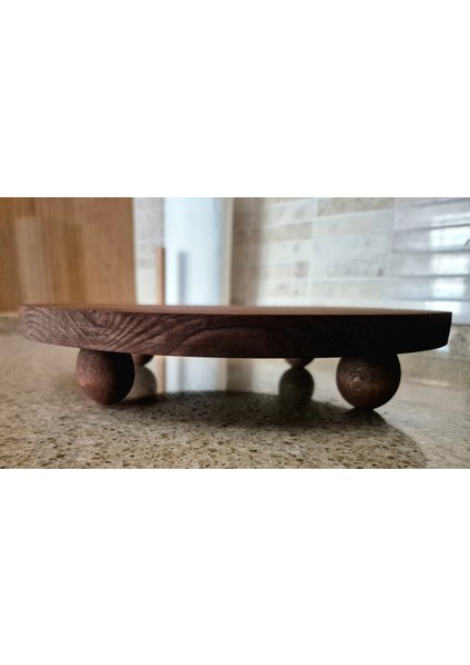 Yuvarlak Ayaklı Sunum Tahtası - 28 cm - Koyu Kahverengi