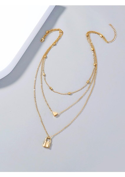 Altın Renkli Kilit ve Kalp Charm Katmanlı Kolye Yeni Çokça Tercih Edilen Moda fırsatları