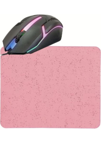 Pembe Kum Desen Mouse Pad - LED Işıklı 3D Gaming Tip Kablolu Mouse Bilgisayar Faresi Notebook Pc Uyumlu Oyuncu Mause