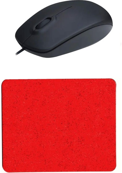 Kırmızı Mouse Pad+ Kablolu Mouse Bilgisayar Faresi Notebook Pc Uyumlu Mause
