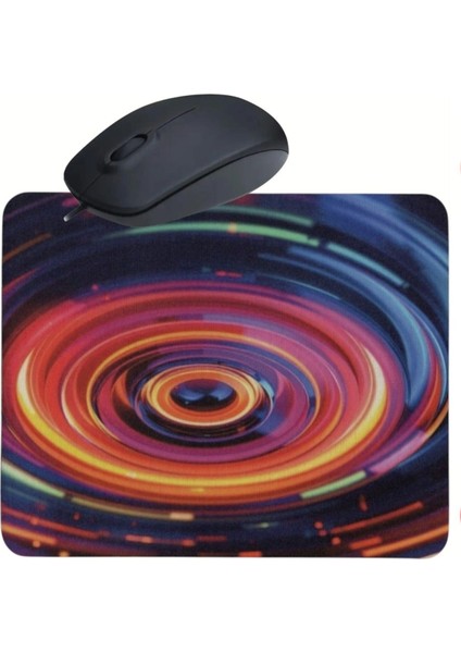 Girdap Desenli Mouse Pad+ Kablolu Mouse Bilgisayar Faresi Notebook Pc Windows Uyumlu Mause