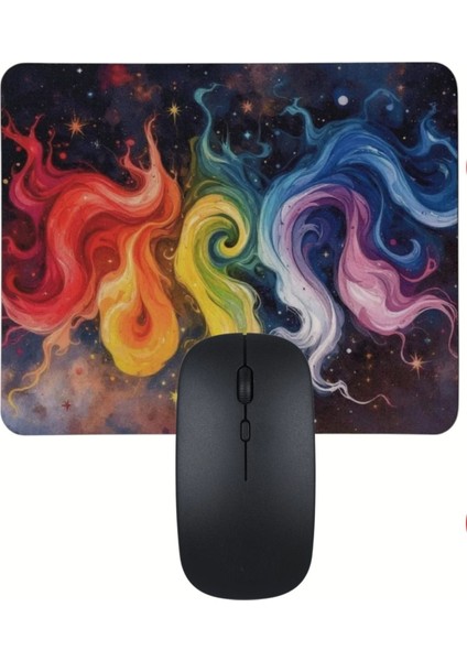 Rengarenk Desenli Mouse Pad + Kablosuz Wireless Mouse Bilgisayar Notebook Pc Windows Uyumlu Mause