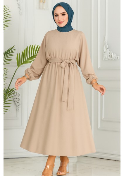 Kadın Giyim Abiye Moda Beli Lastikli Kuşaklı Elbise 2590