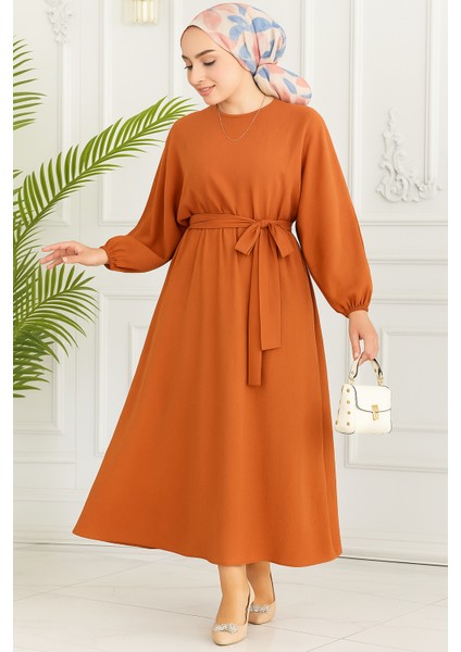 Kadın Giyim Abiye Moda Beli Lastikli Kuşaklı Elbise 2590