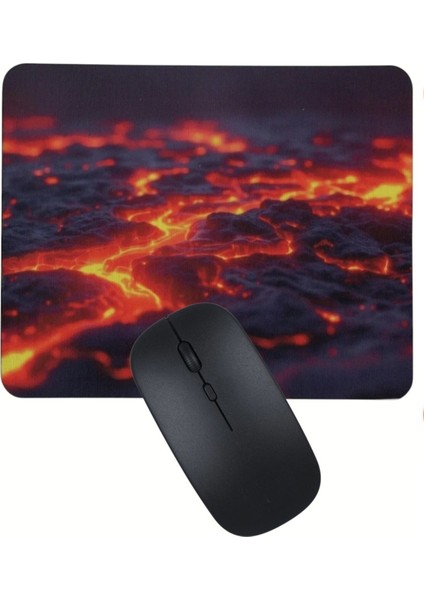 Magma Desenli Mouse Pad + Kablosuz Wireless Mouse Bilgisayar Faresi Notebook Pc Windows Uyumlu Mause