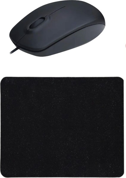 Siyah Kum Desen Mouse Pad + Kablolu Mouse Bilgisayar Faresi Notebook Pc Uyumlu Mause