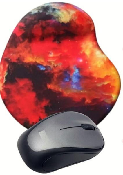 Renkli Bilek Destekli Mouse Pad - Kablosuz Gri USB Wireless Mouse Kompakt Bilgisayar Faresi Mause Notebook Pc Windows Uyumlu