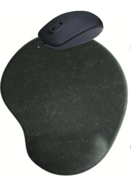 Siyah Kum Bilek Destekli Mouse Pad+ Kablolu Mouse Bilgisayar Faresi Notebook Pc Windows Uyumlu Mause