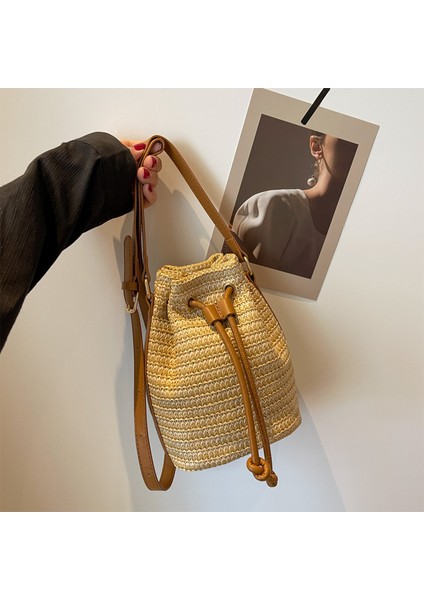 Hasır Çanta Vintage Moda Kova Çanta Dokuma Tek Omuz Çapraz Çanta (Yurt Dışından) fiyatları