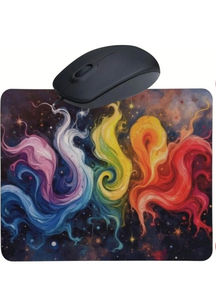 Rengarenk Desenli Mouse Pad+ Kablolu Mouse Bilgisayar Faresi Notebook Pc Windows Uyumlu Mause