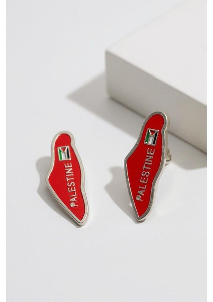 Filistin Haritası Içinde Bayrak & "palestıne" Kırmızı Rengi Yaka Rozeti A300047