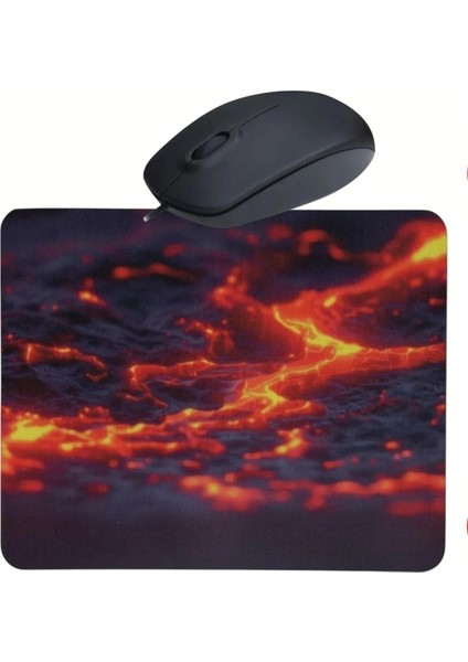 Magma Desenli Mouse Pad+ Kablolu Mouse Bilgisayar Faresi Notebook Pc Windows Xp 7 10 11 Uyumlu Mause