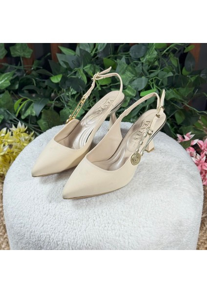 Modern Süet Altın Aksesuarlı Topuklu Ayakkabı M1131