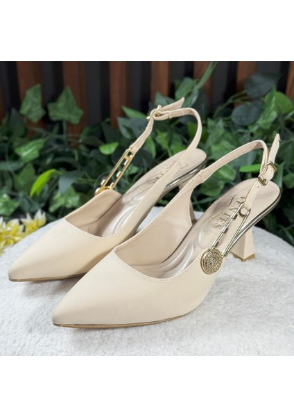 Modern Süet Altın Aksesuarlı Topuklu Ayakkabı M1131 fiyatları