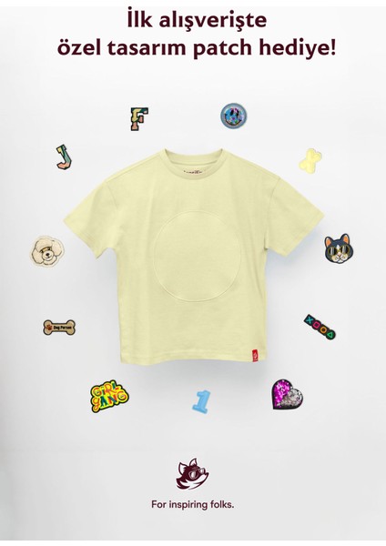 Unisex, 100% Koton, Çocuk, Oversize, Janti Fox Patchleriyle Tasarlanabilir Sarı T-Shirt